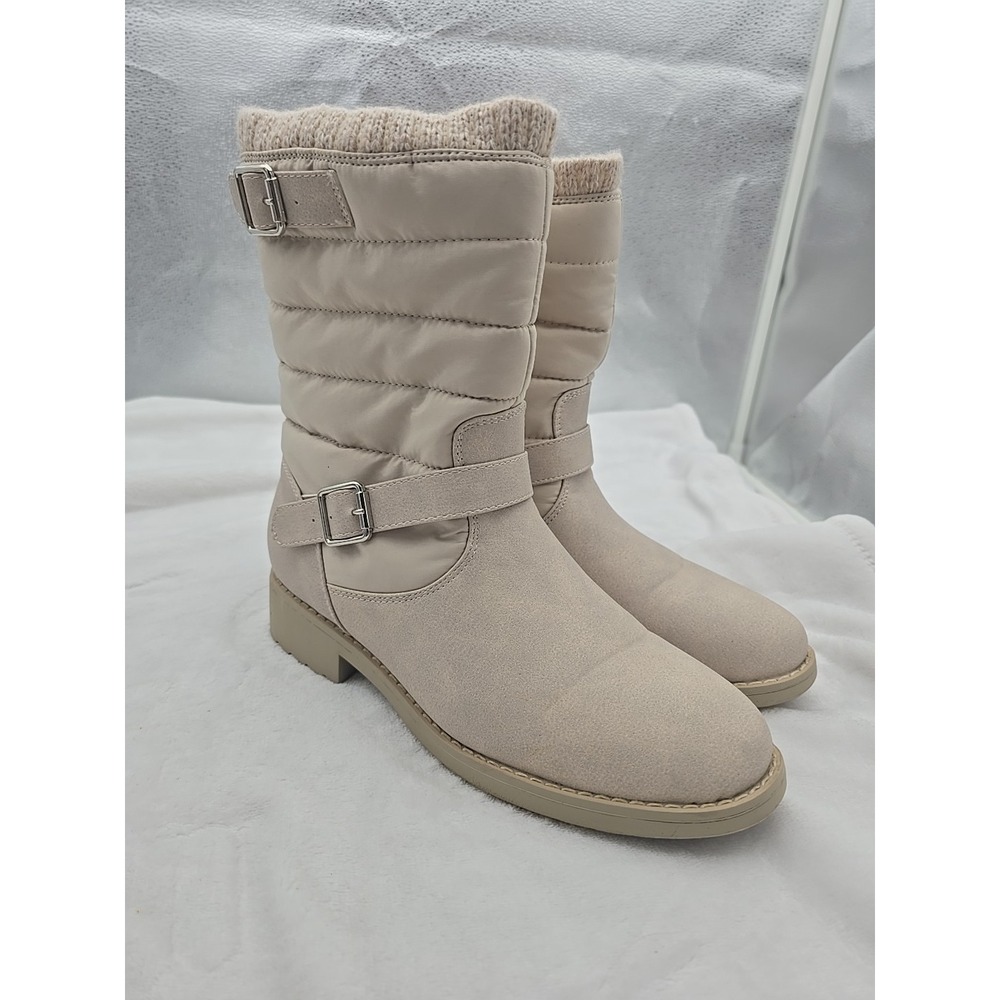 Just Fab Women's Flat Boots Rocca Cream Pull On Snow‎ Boots, Size 7.5
